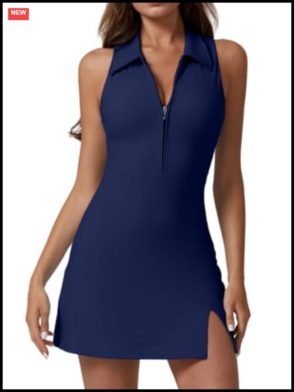 Tennis Dress with Built-in Shorts & Pockets Polo Collar Racerback